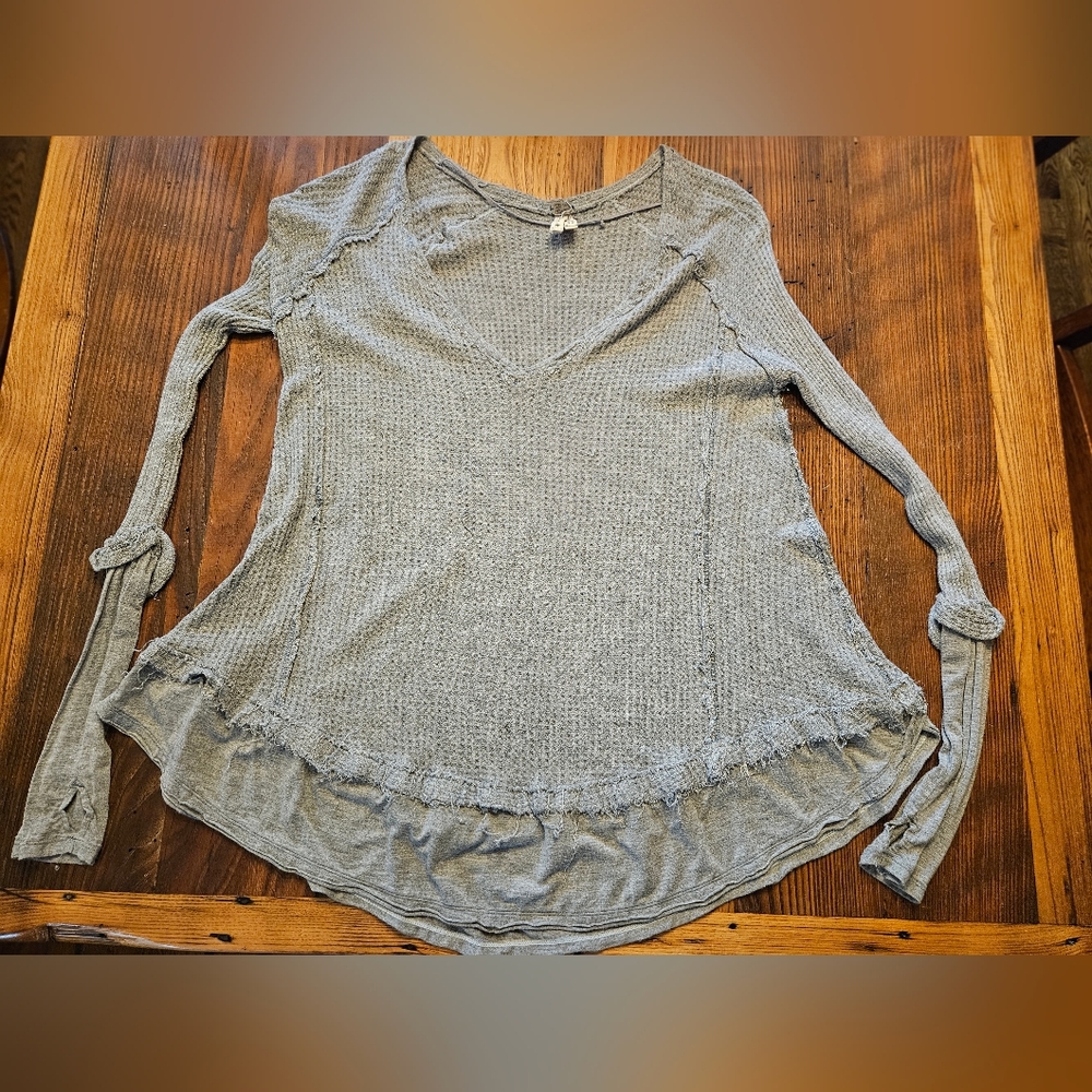 We The Free People Waffle Knit Gray Long Sleeve